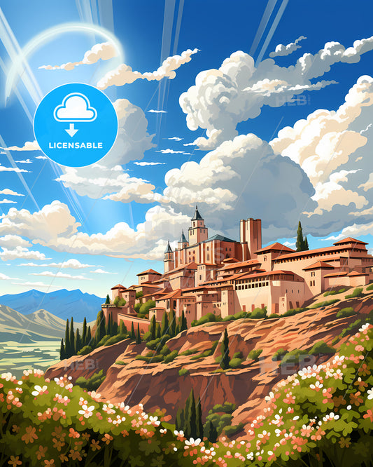 Granada, Spain, a castle on a hill