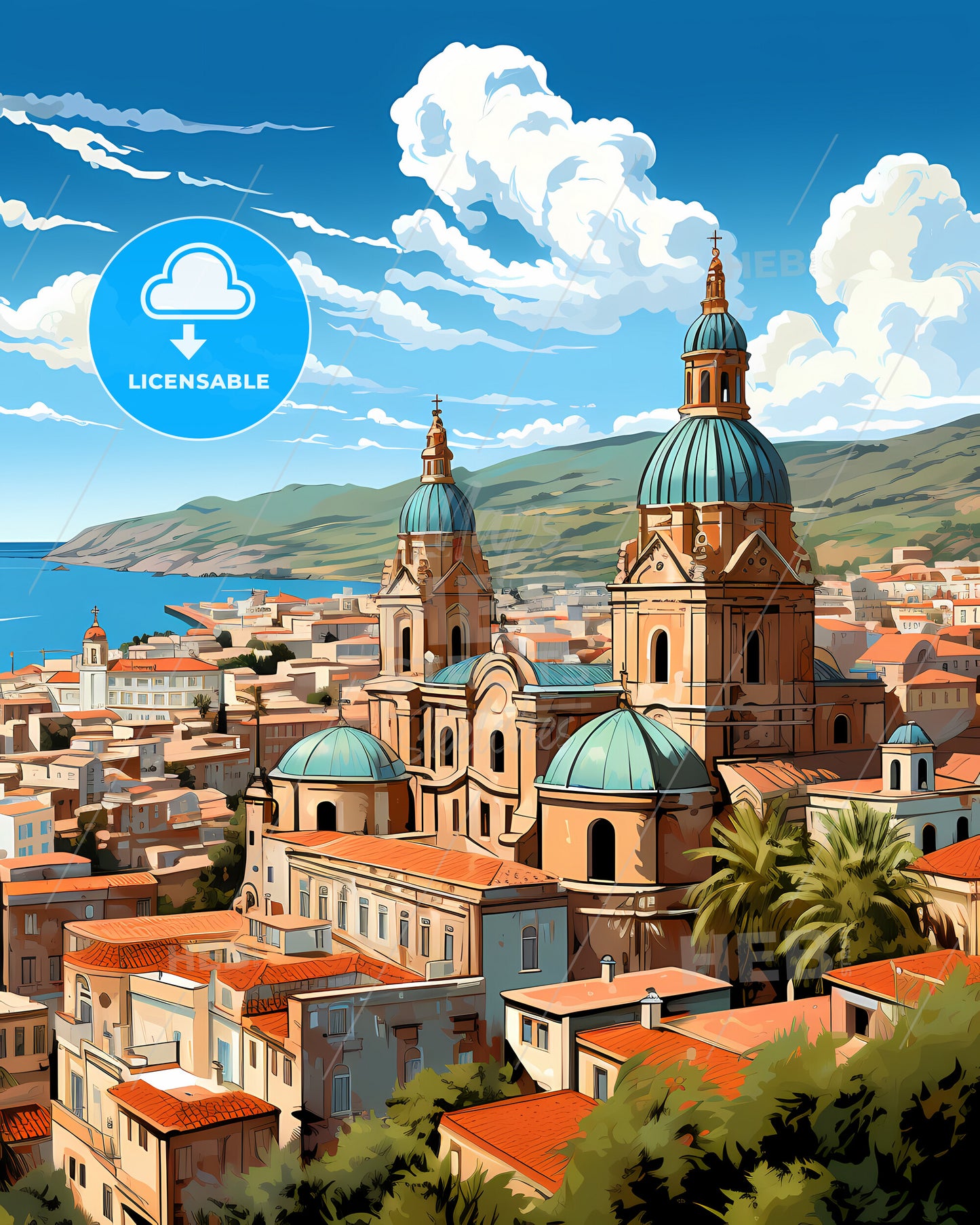 Messina, Italy, a large building with blue domes and a blue roof