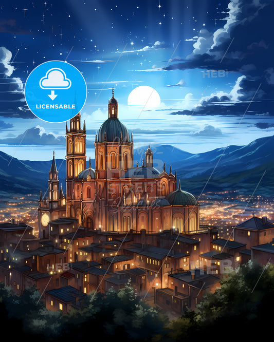 Sassari, Italy, a building with towers and a dome on top of a city