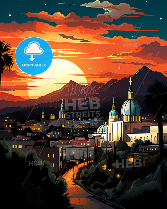 Las Cruces, New Mexico, a sunset over a city