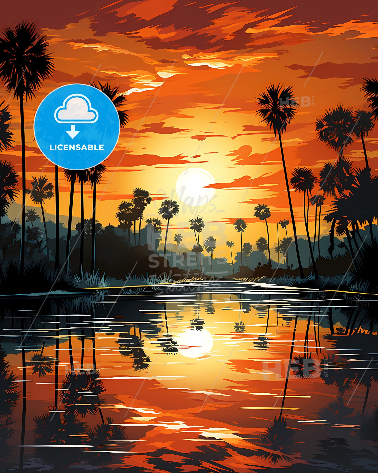 Sunrise, Florida, a sunset over a body of water with palm trees