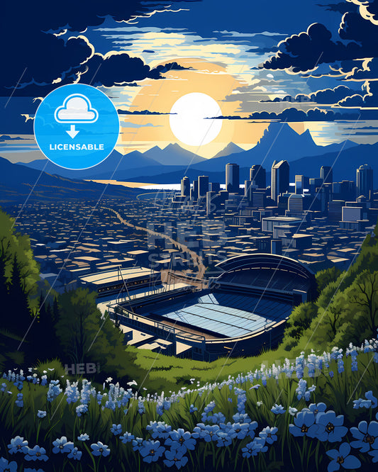 Layton, Utah, a city with a stadium and mountains in the background