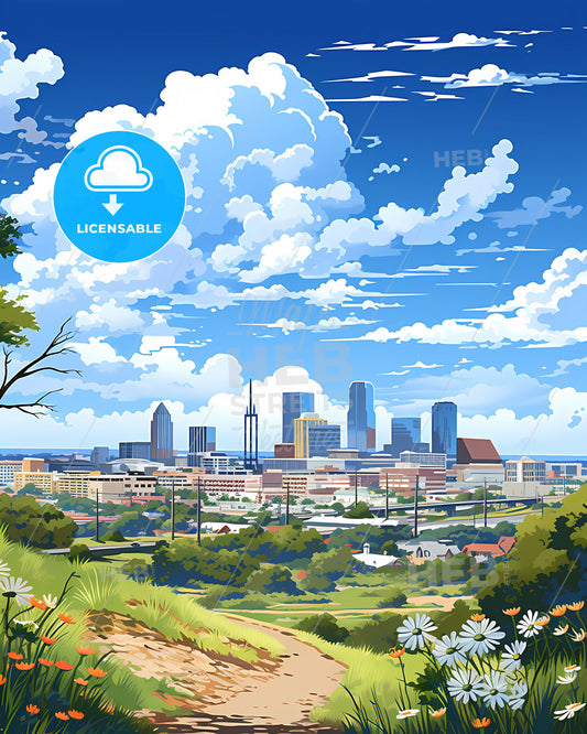 Victoria, Texas, a landscape of a city with a path and flowers