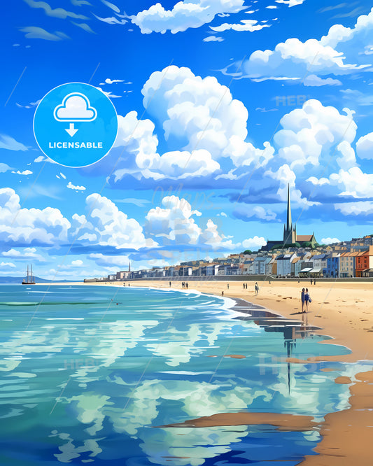 Balbriggan, Fingal, a beach with buildings and water