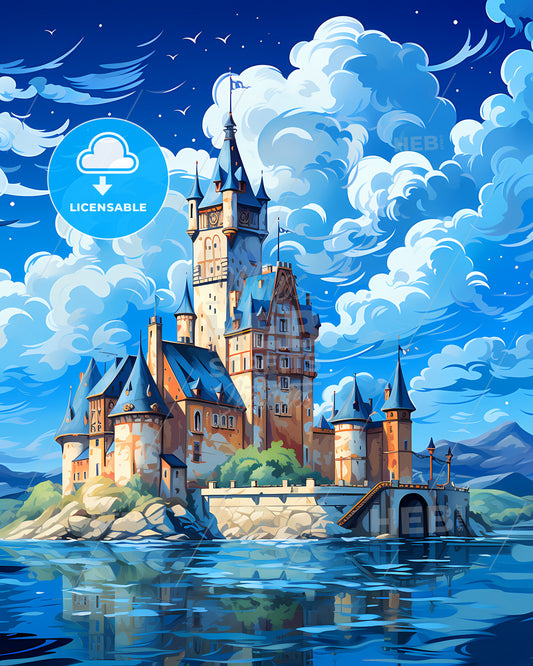 Balbriggan, Fingal, a castle on a hill with water and clouds in the sky