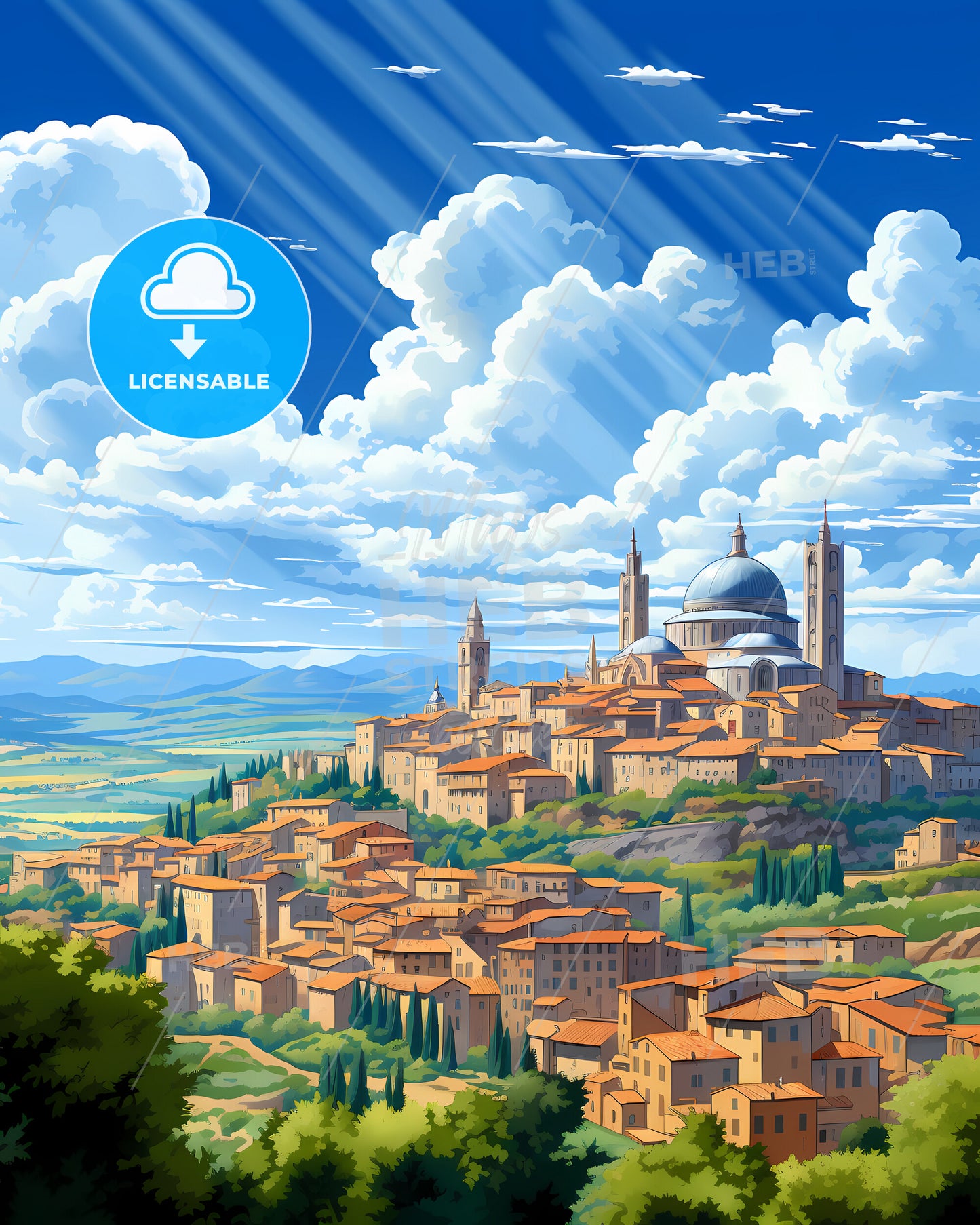 Siena, Italy, a city with a dome and trees