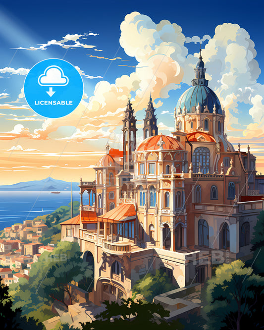 Lisbon, Portugal, a large building with a dome and a blue roof