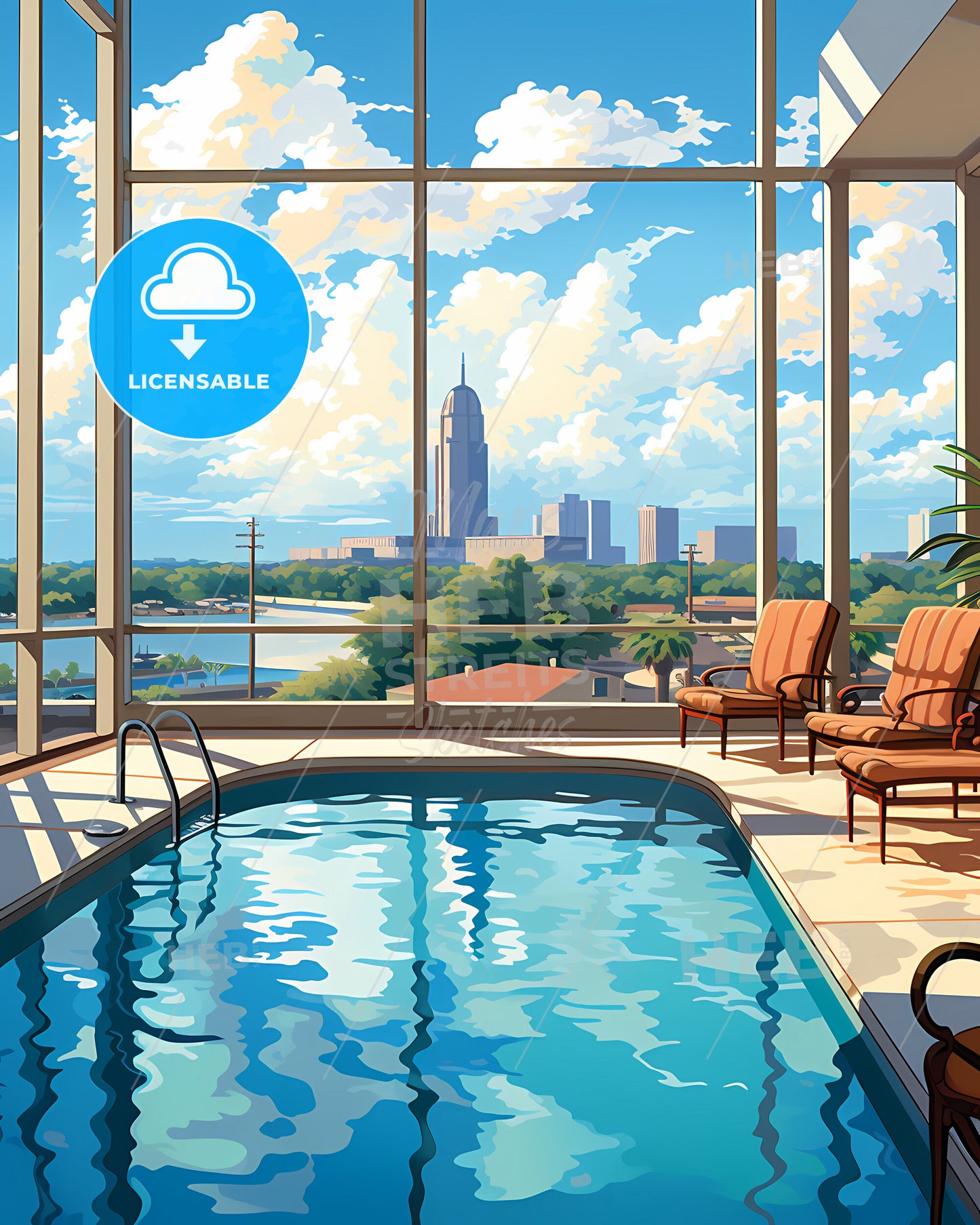 Conroe, Texas, a swimming pool with chairs and a large window