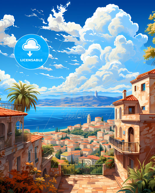 Palma, Spain, a view of a town from a hill overlooking a body of water