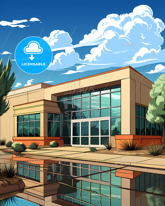 Clovis, California, a building with a pool of water