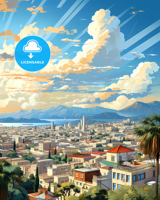 Pico Rivera, California, a city with trees and mountains in the background