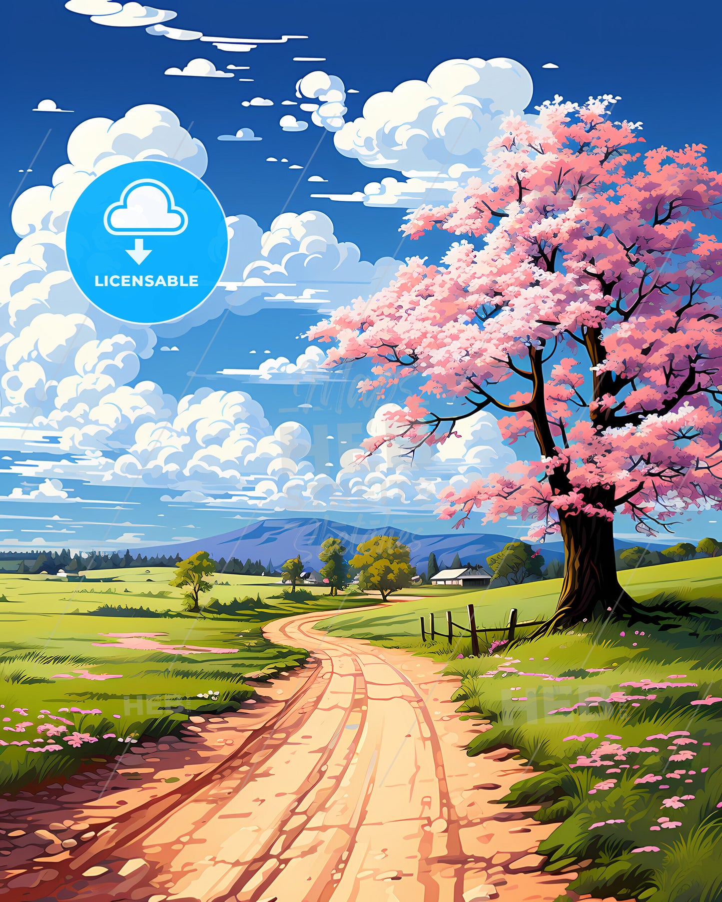 Greeley, Colorado, a road with pink flowers and a tree