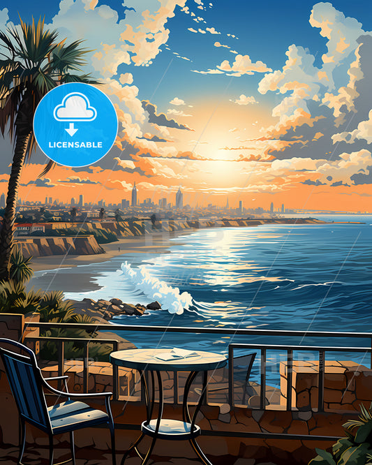 Oceanside, California, a view of a beach and a city from a balcony