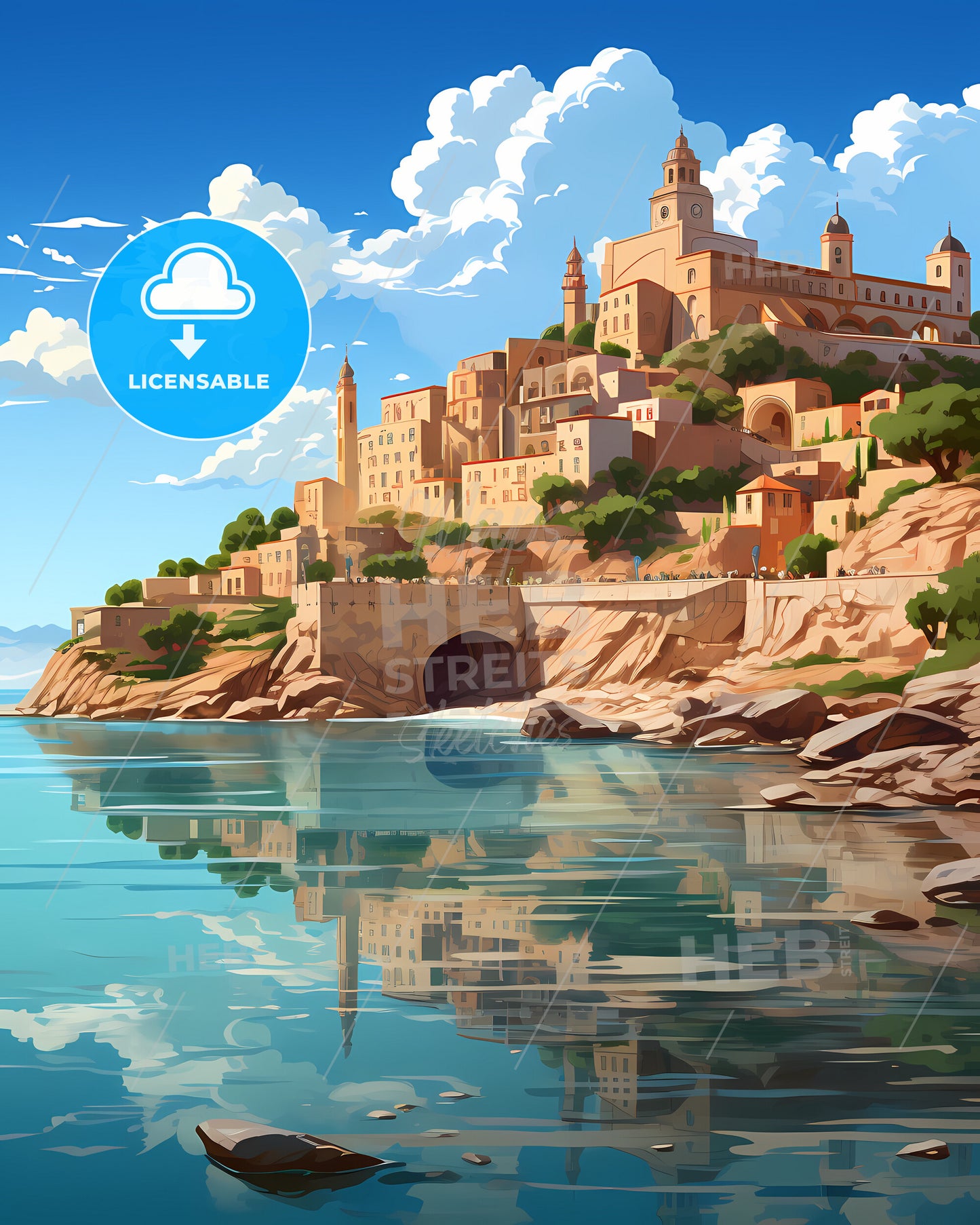 Marsala, Italy, a city on a hill with a bridge and a body of water