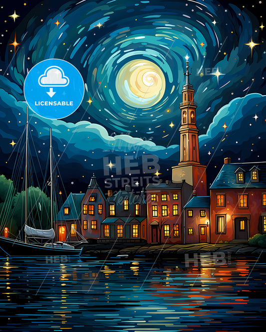 Leidschendam-Voorburg, Netherlands, a painting of a city at night