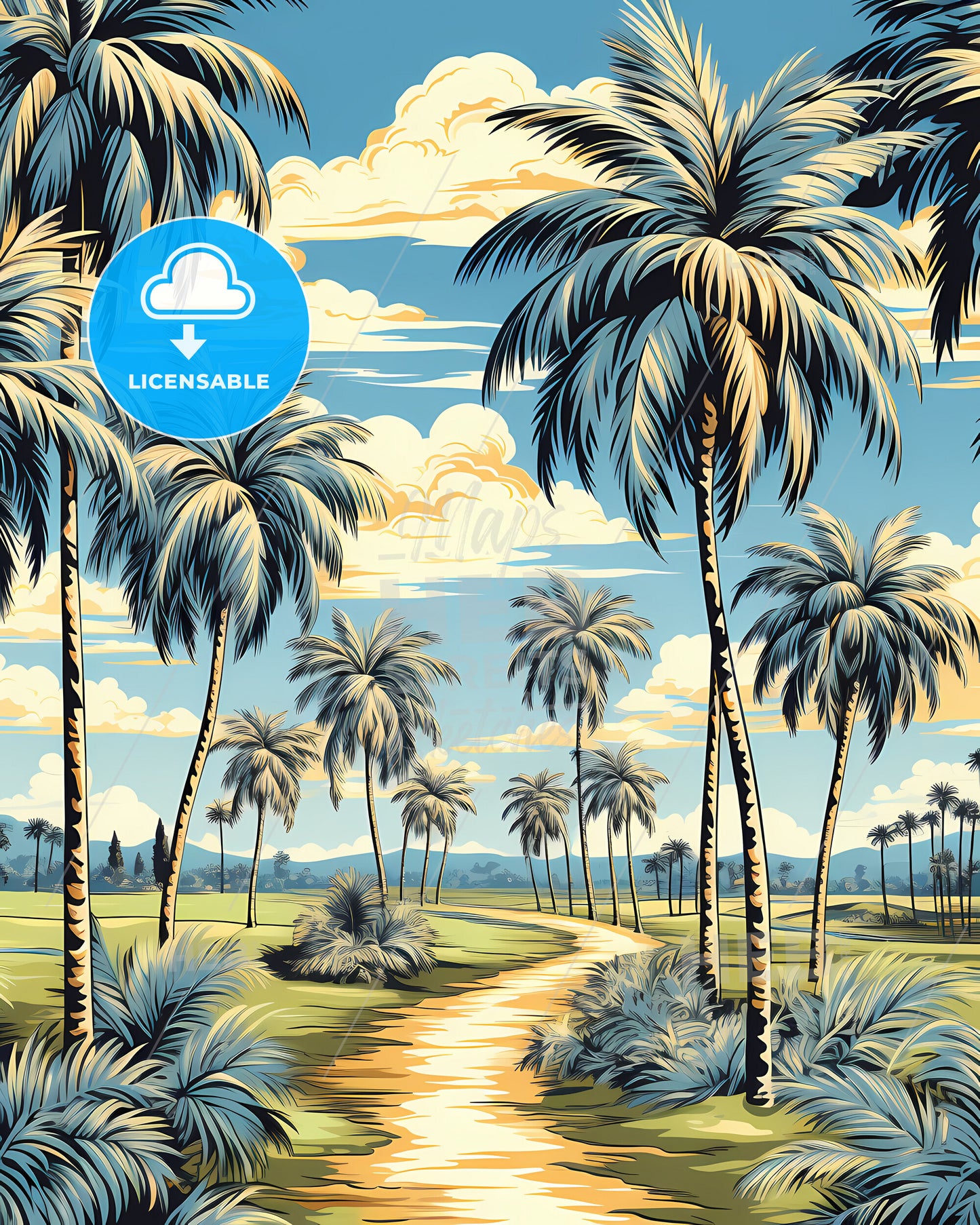 Clovis, California, a landscape with palm trees and a path