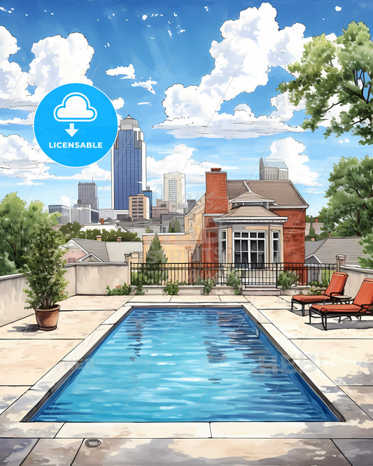 Richardson, Texas, a pool on a rooftop with a building in the background