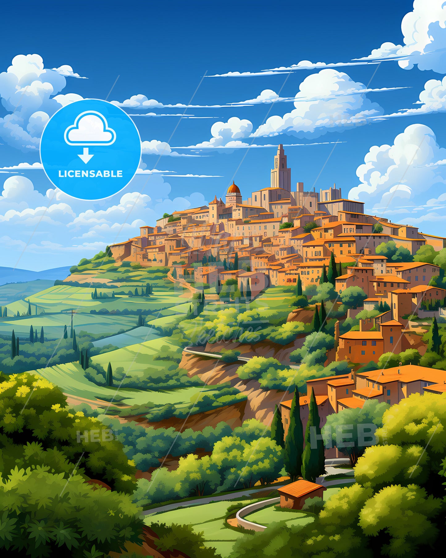 Siena, Italy, a landscape of a town on a hill