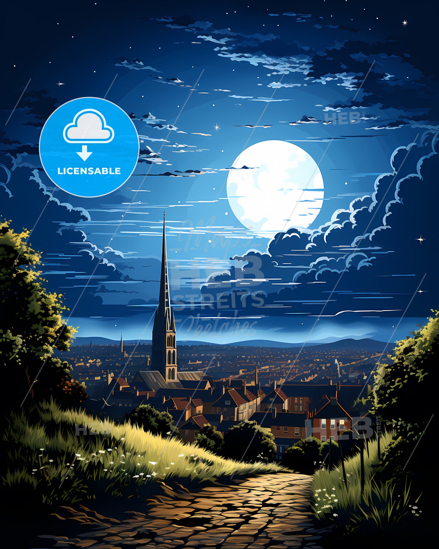 Reading, South East England, a moon over a city