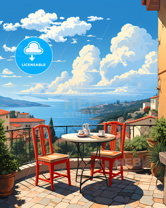 Funchal, Portugal, a table and chairs on a balcony overlooking a body of water