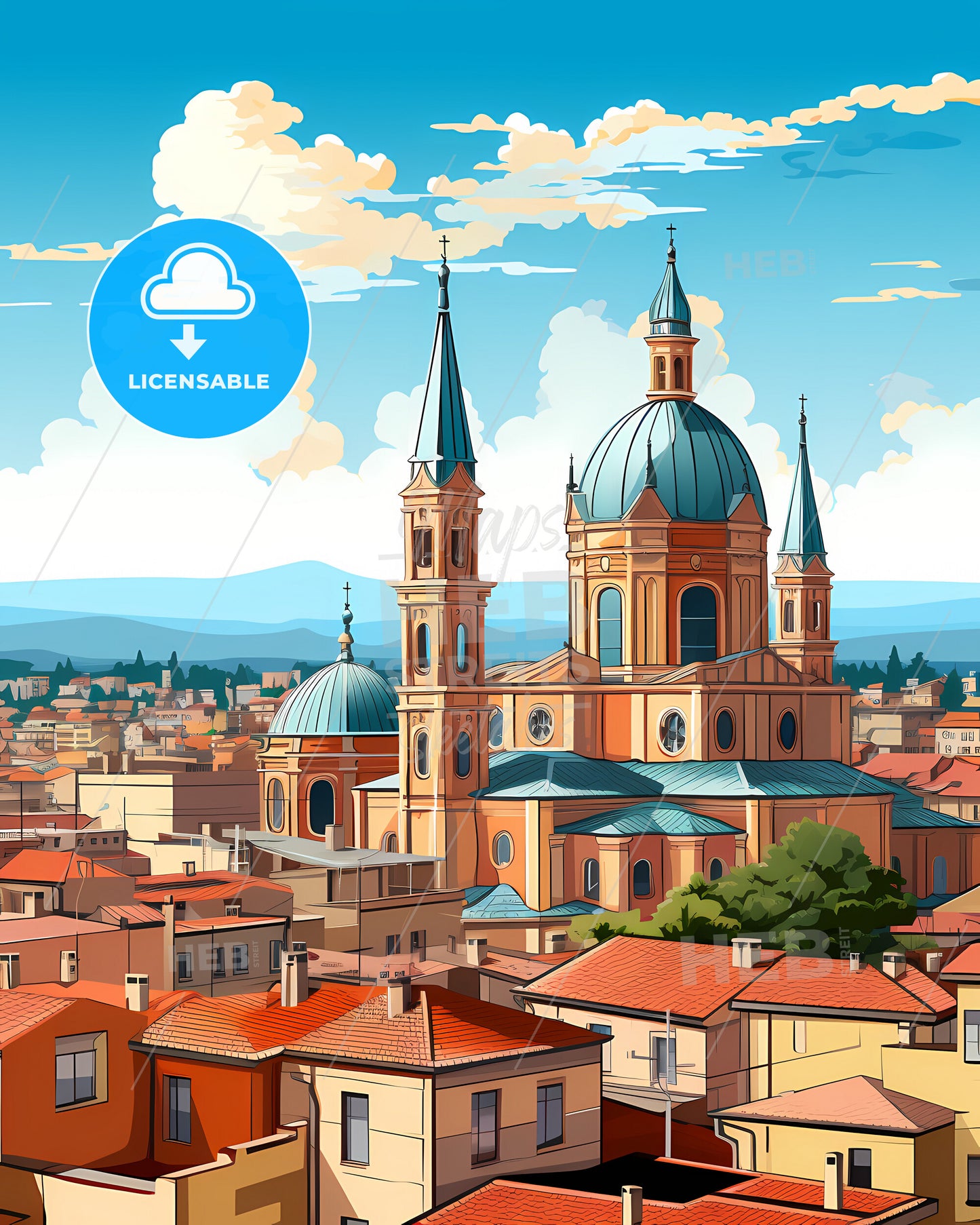 Rimini, Italy, a large building with blue domes and a blue roof