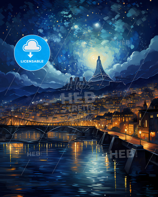 Lugano, Switzerland, a bridge over a river with a city in the background