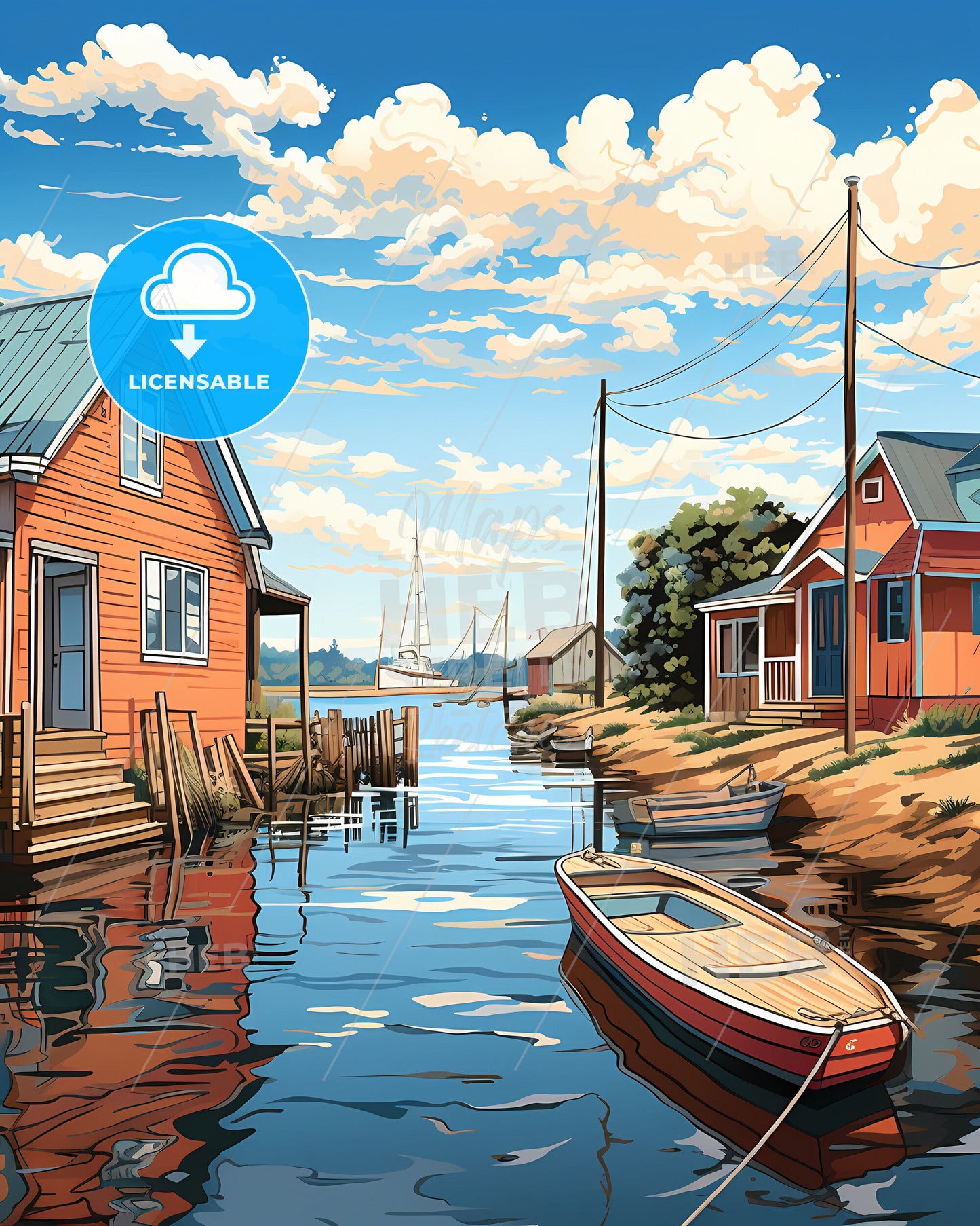 Terneuzen, Netherlands, a water way with boats and houses