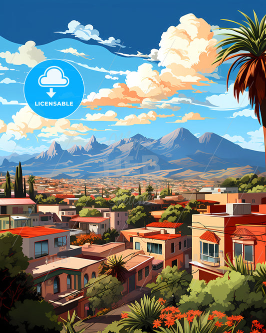 Monterey Park, California, a landscape of a city with trees and mountains