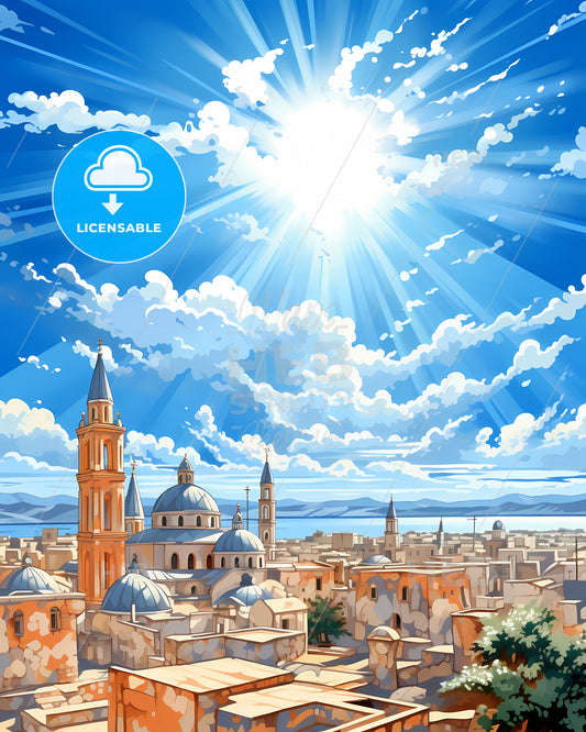 Bari, Italy, a city with towers and towers and a blue sky with clouds