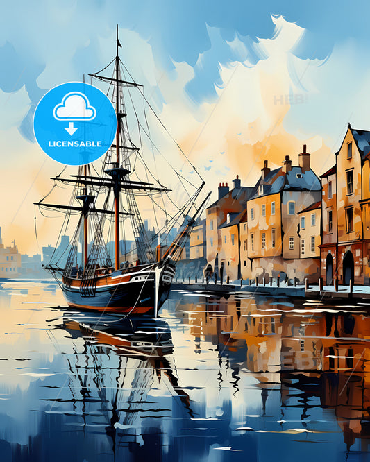 Kingston Upon Hull, Yorkshire and the Humber, a painting of a boat on water