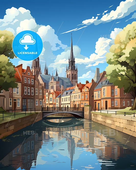 Middelburg, Netherlands, a river with a bridge over a city