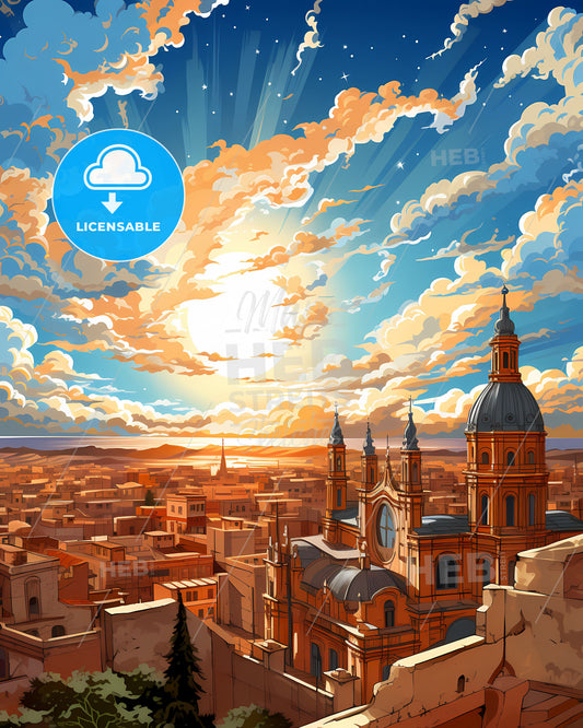 Valencia, Spain, a large city with a large building and a large sky with clouds