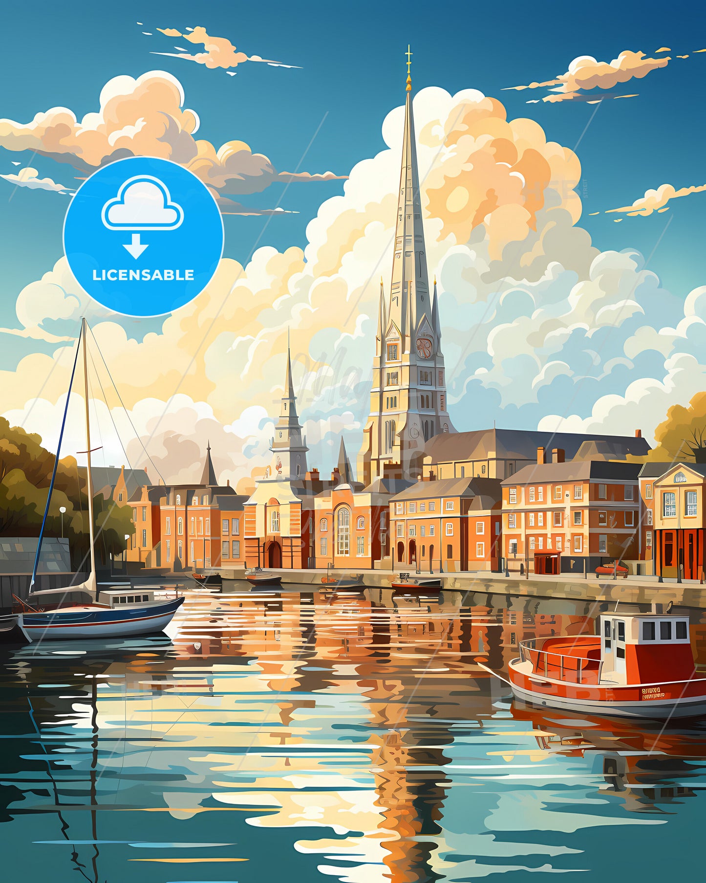 Plymouth, South West England, a water body with boats and a church in the background