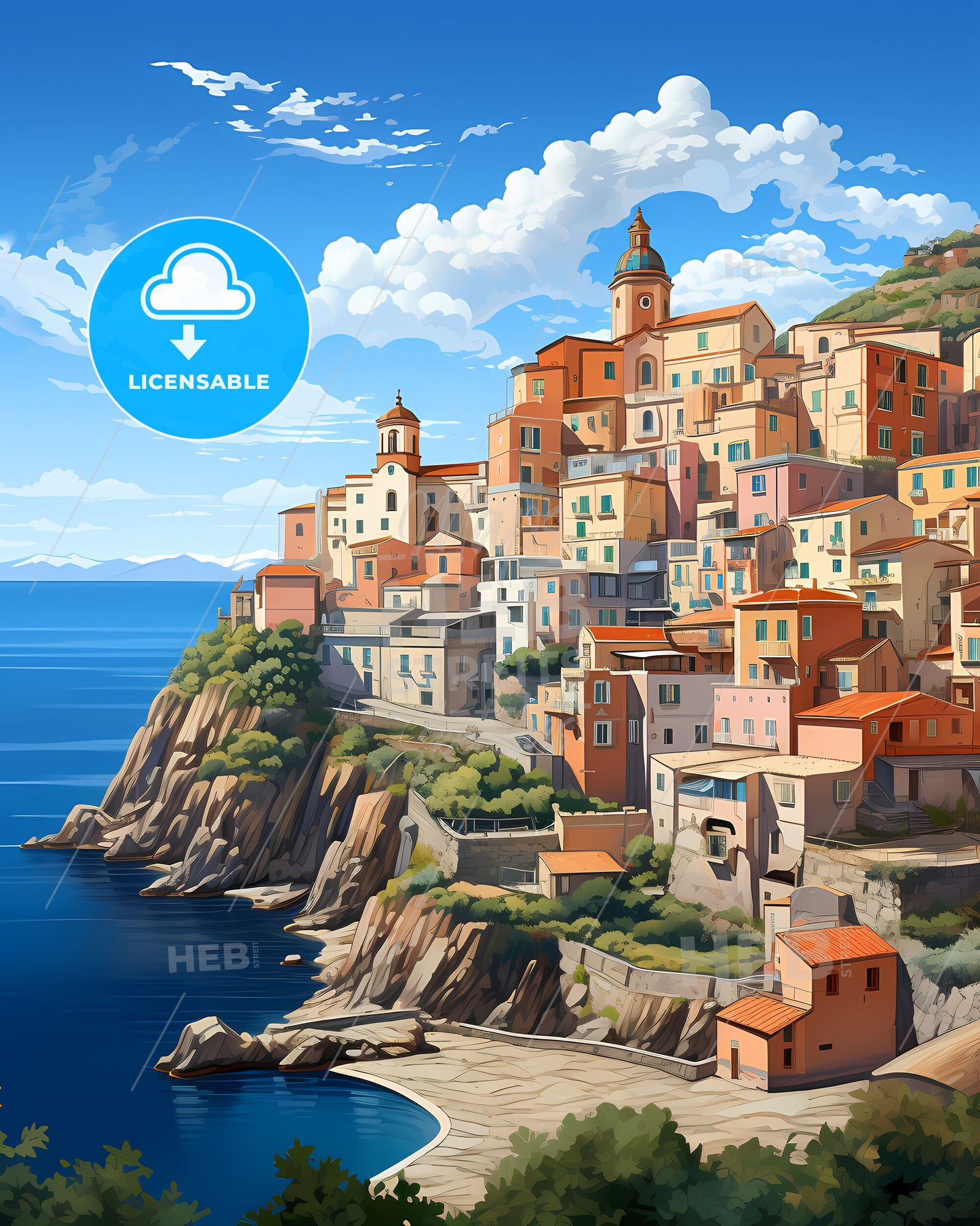 Giugliano In Campania, Italy, a colorful buildings on a hill by the water