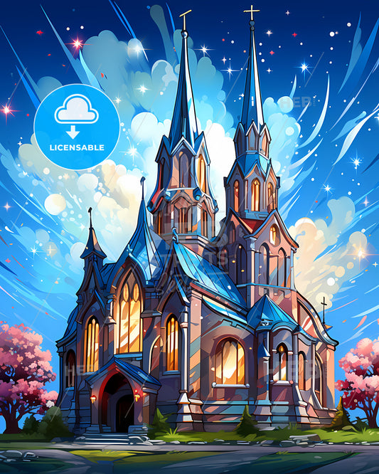 Dnipro, Ukraine, a cartoon of a building with a tower and trees