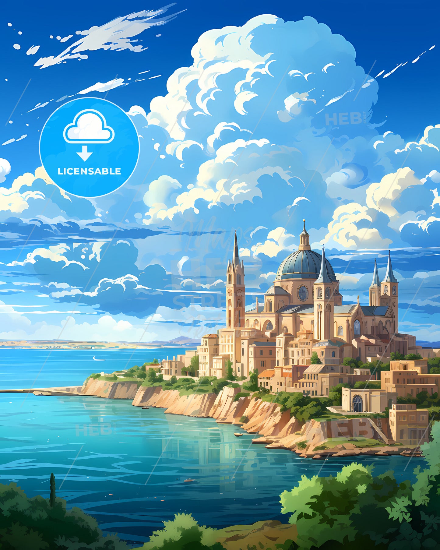 Bari, Italy, a castle on a hill by the water