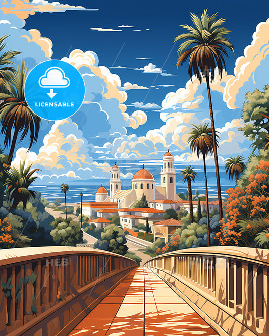 Tustin, California, a bridge leading to a building