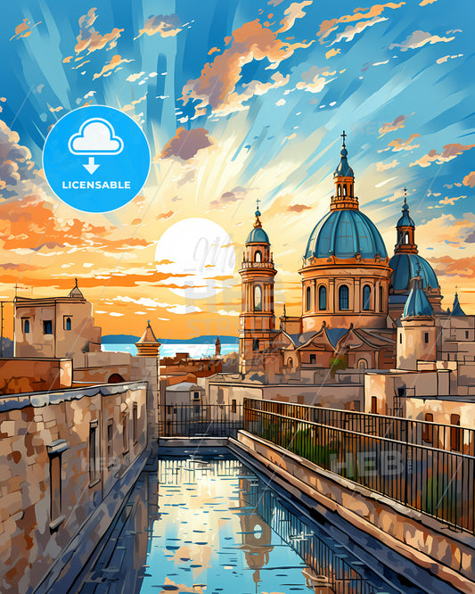 Lecce, Italy, a water in a pool with a building in the background