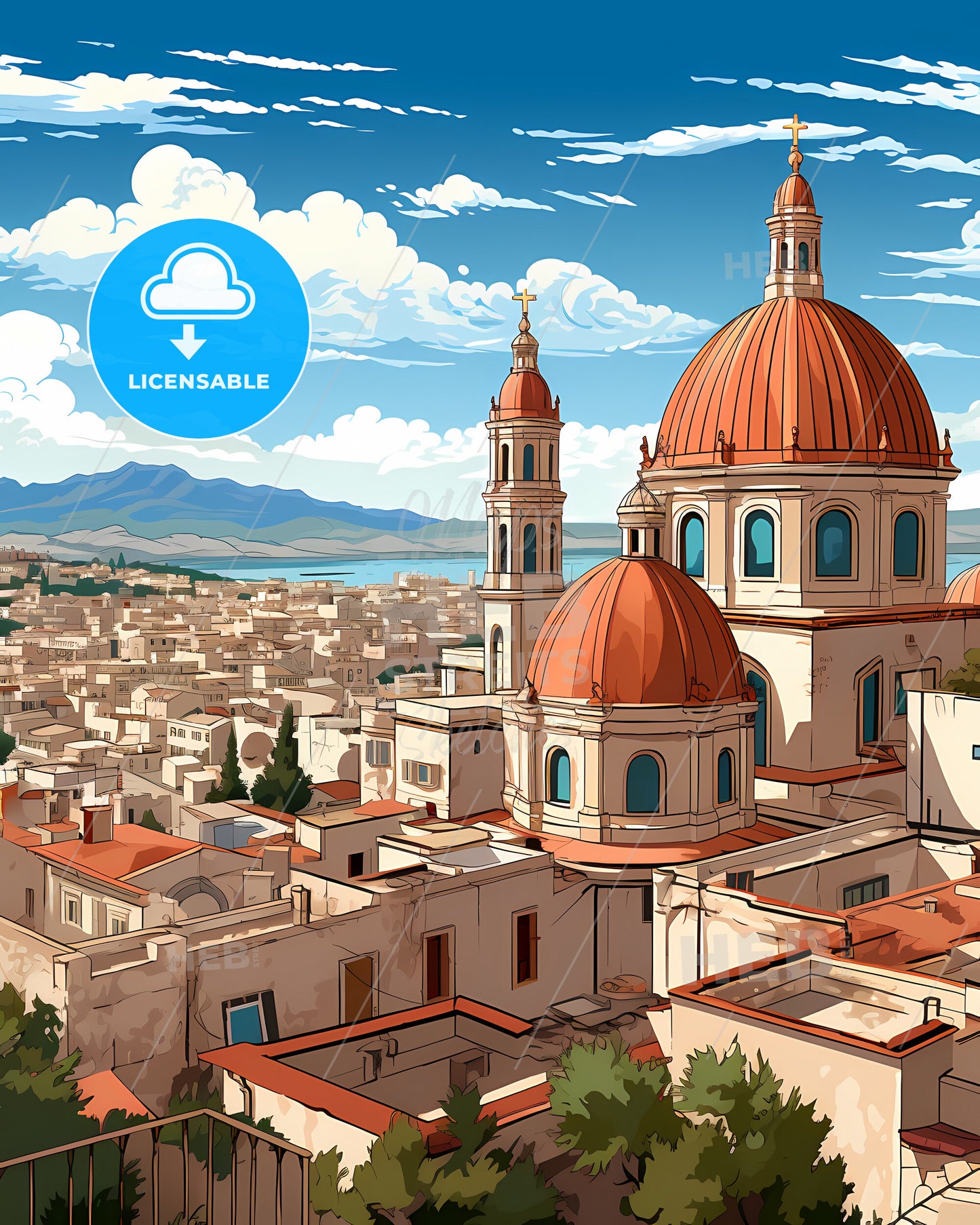 Bari, Italy, Florence Cathedral with a dome and a city landscape