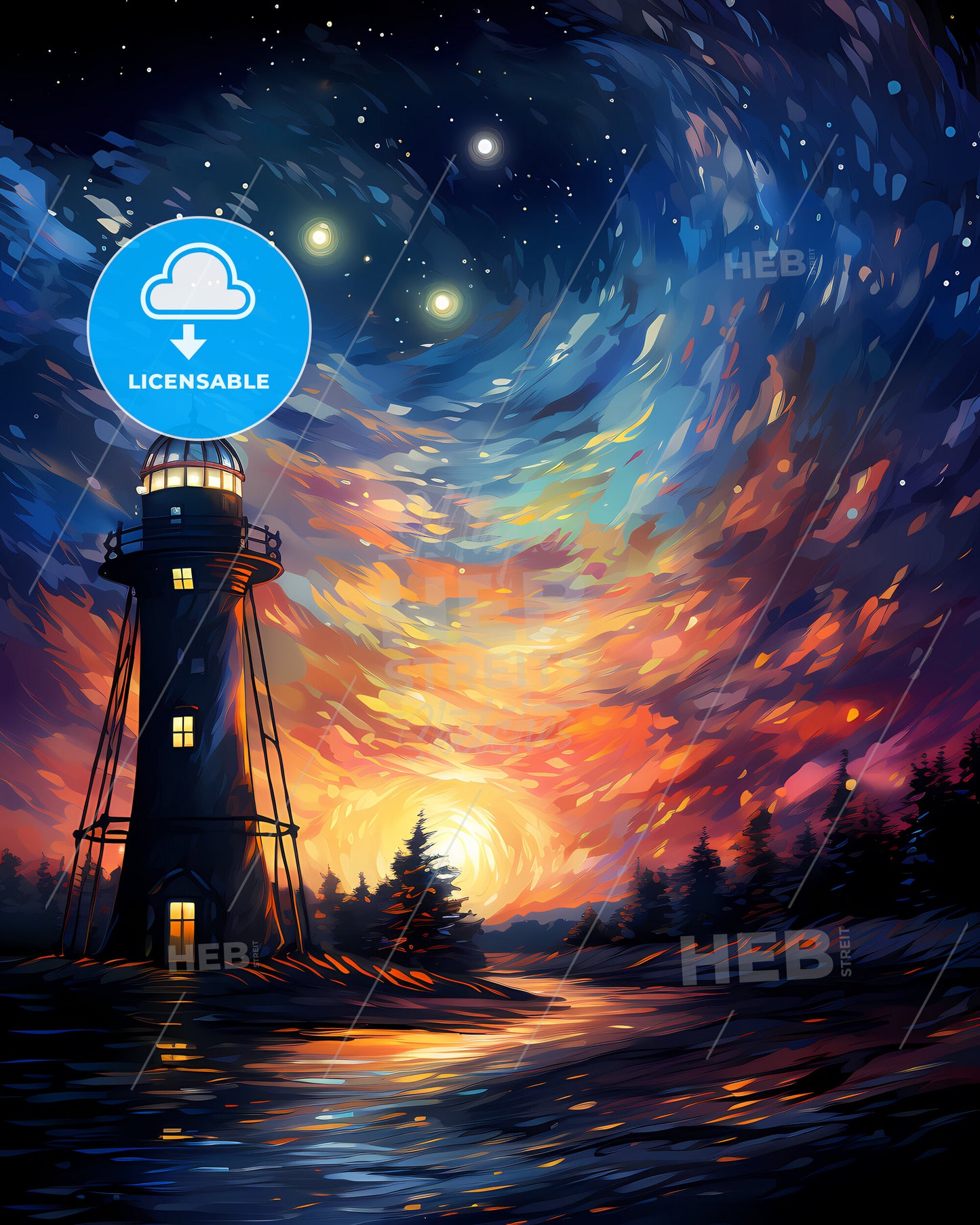 Hollands Kroon, Netherlands, a painting of a lighthouse at night