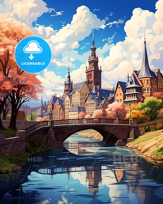 Bergen Op Zoom, Netherlands, a bridge over a river with a city in the background