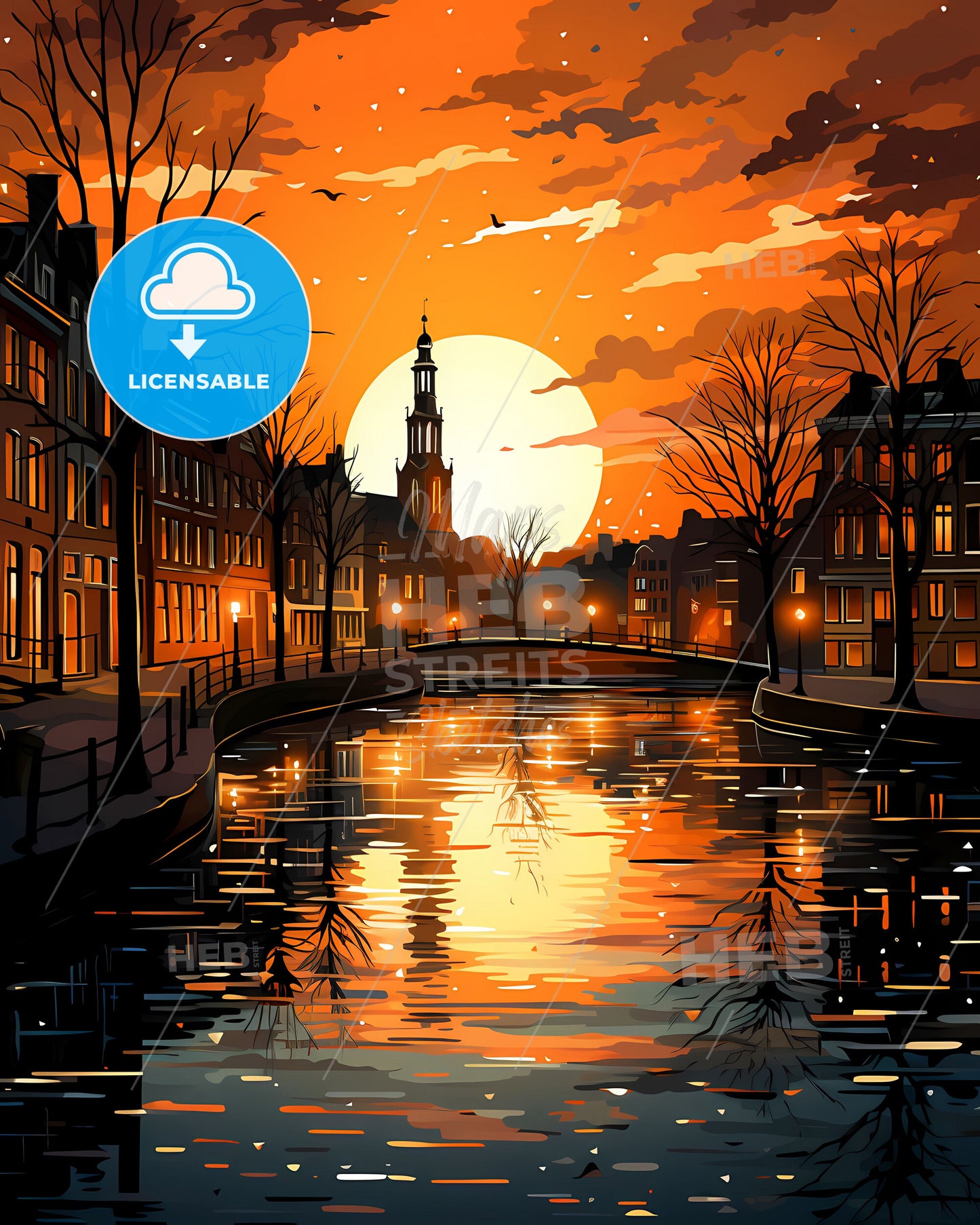 Woerden, Netherlands, a sunset over a river