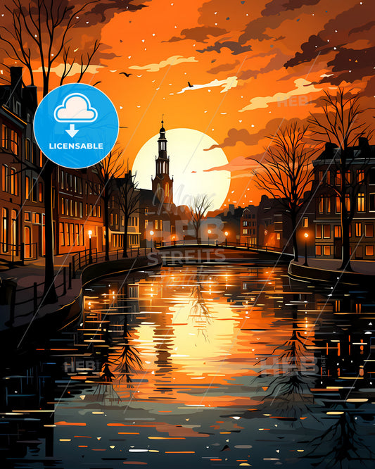 Woerden, Netherlands, a sunset over a river