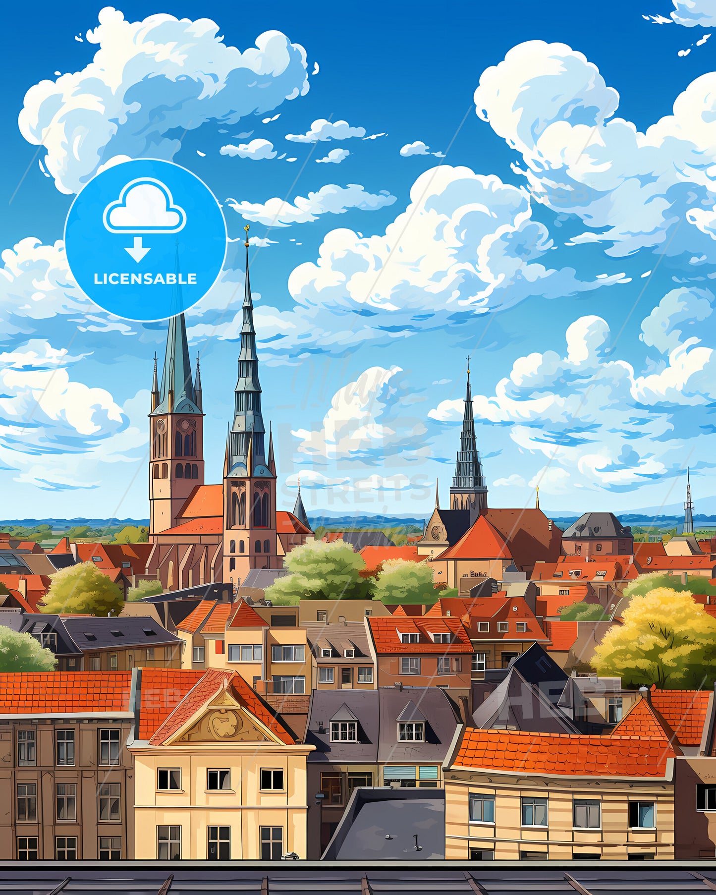 Kerkrade, Netherlands, a city with many towers and buildings