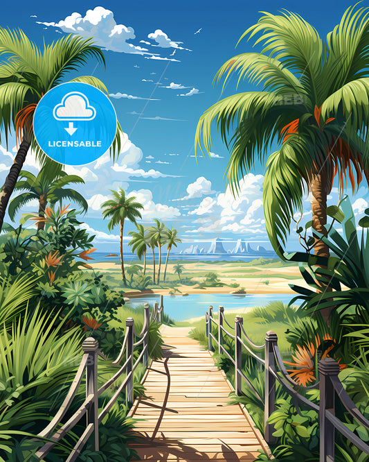 Cape Coral, Florida, a wood bridge leading to a beach