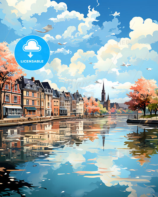 Venlo, Netherlands, a water body with buildings and trees