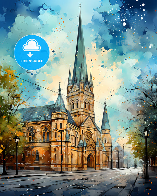 Parma, Italy, a painting of a church