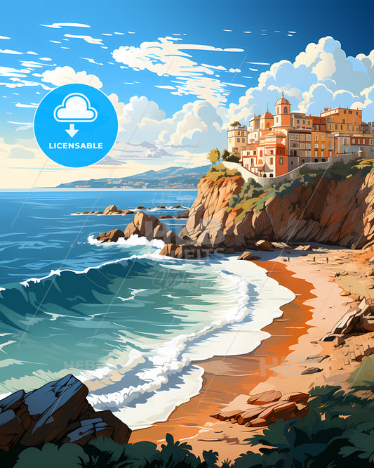 Crotone, Italy, a beach with a building on top of it