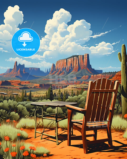 Flagstaff, Arizona, a chair and table in a desert