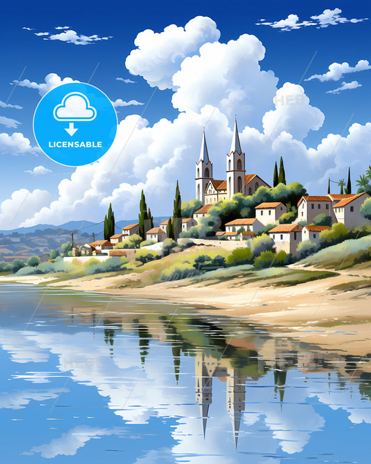 Figueira Da Foz, Portugal, a town on a hill with trees and a body of water